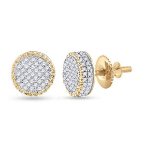 Men's Diamond Earrings | 10kt Yellow Gold Mens Round Diamond Circle Cluster Earrings 1/3 Cttw | Splendid Jewellery GND