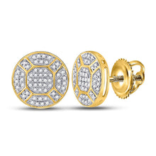 Load image into Gallery viewer, 10kt Yellow Gold Men&#39;s Round Diamond Cluster Earrings - Captivating Circle Brilliance Top view from the 10Kt Yellow Gold Mens Round Diamond Circle Cluster Earrings 1 3 Cttwpin280785 collection by Splendid Jewellery