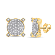 Load image into Gallery viewer, 10kt Yellow Gold Men&#39;s Round Diamond Circle Cluster Earrings - Captivating Brilliance Top view from the 10Kt Yellow Gold Mens Round Diamond Circle Cluster Earrings 1 4 Cttwpin223849 collection by Splendid Jewellery