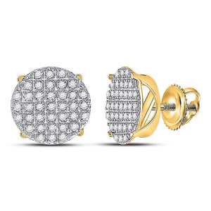 Men's Diamond Earrings | 10kt Yellow Gold Mens Round Diamond Circle Cluster Earrings 1/4 Cttw | Splendid Jewellery GND