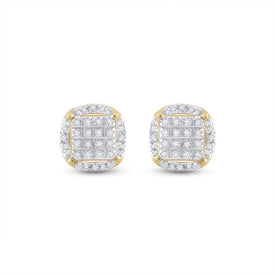 10kt Yellow Gold Men's Round Diamond Circle Cluster Earrings 1/5 Cttw | Dazzling Diamond Delight Side view from the 10Kt Yellow Gold Mens Round Diamond Circle Cluster Earrings 1 5 Cttwpin229605 collection by Splendid Jewellery