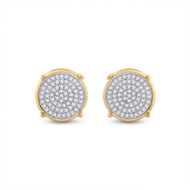 10kt Yellow Gold Men's Round Diamond Circle Disk Cluster Earrings 1/4 Cttw | Splendid Jewellery - Radiant Brilliance Men's Diamond Cluster Earrings Side view from the 10Kt Yellow Gold Mens Round Diamond Circle Disk Cluster Earrings 1 4 Cttwpin13968 collection by Splendid Jewellery