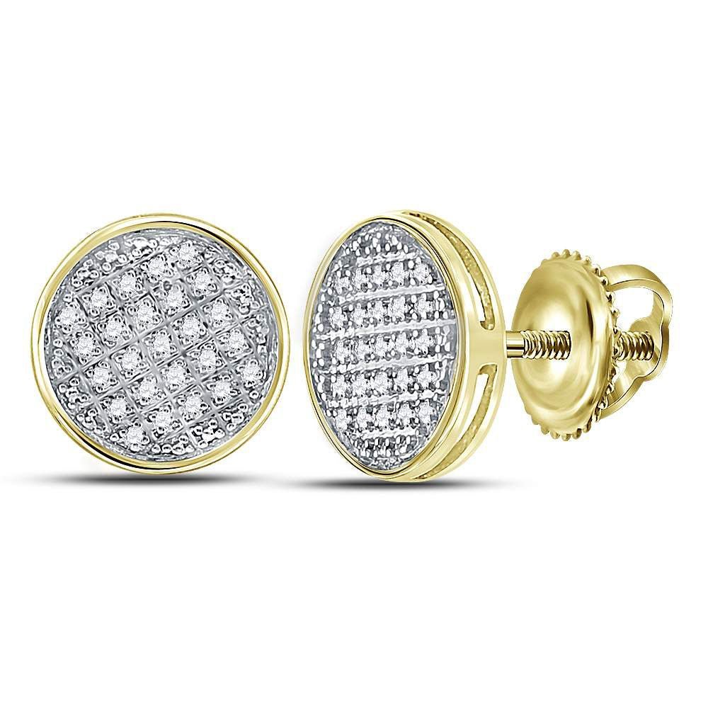 Men's Diamond Earrings | 10kt Yellow Gold Mens Round Diamond Circle Disk Cluster Earrings 1/8 Cttw | Splendid Jewellery - Splendid Jewellery