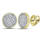 Men's Diamond Earrings | 10kt Yellow Gold Mens Round Diamond Circle Disk Cluster Earrings 1/8 Cttw | Splendid Jewellery - Splendid Jewellery