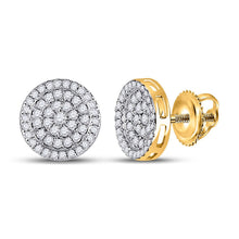 Load image into Gallery viewer, 10kt Yellow Gold Men&#39;s Round Diamond Circle Earrings - Exquisite Brilliance Top view from the 10Kt Yellow Gold Mens Round Diamond Cluster Earrings 1 2 Cttwpin246542 collection by Splendid Jewellery