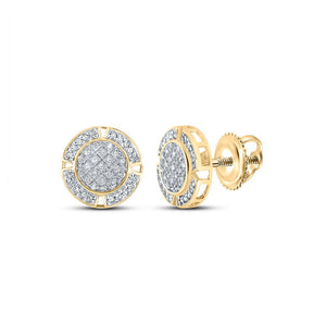 Men's Diamond Earrings | 10kt Yellow Gold Mens Round Diamond Circle Earrings 1/5 Cttw | Splendid Jewellery GND