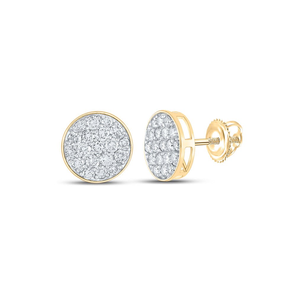 Men's Diamond Earrings | 10kt Yellow Gold Mens Round Diamond Cluster Circle Earrings 2 Cttw | Splendid Jewellery GND