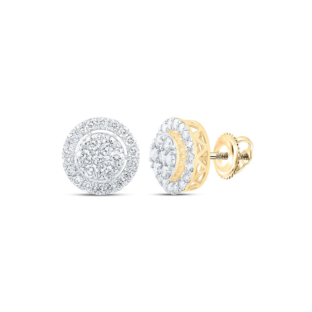 Men's Diamond Earrings | 10kt Yellow Gold Mens Round Diamond Cluster Earrings 1-1/4 Cttw | Splendid Jewellery GND