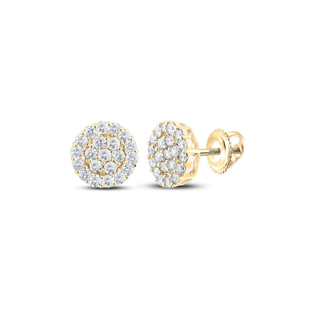 Men's Diamond Earrings | 10kt Yellow Gold Mens Round Diamond Cluster Earrings 1-3/8 Cttw | Splendid Jewellery GND