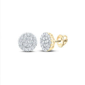 Men's Diamond Earrings | 10kt Yellow Gold Mens Round Diamond Cluster Earrings 1-3/8 Cttw | Splendid Jewellery GND