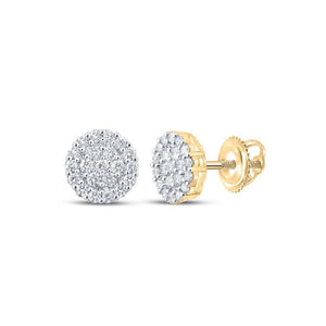 Men's Diamond Earrings | 10kt Yellow Gold Mens Round Diamond Cluster Earrings 1-5/8 Cttw | Splendid Jewellery GND