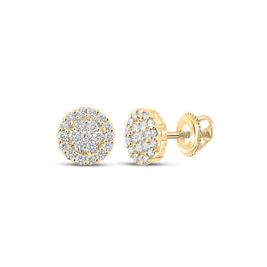 Men's Diamond Earrings | 10kt Yellow Gold Mens Round Diamond Cluster Earrings 1-5/8 Cttw | Splendid Jewellery GND