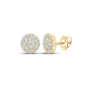 Men's Diamond Earrings | 10kt Yellow Gold Mens Round Diamond Cluster Earrings 1-7/8 Cttw | Splendid Jewellery GND