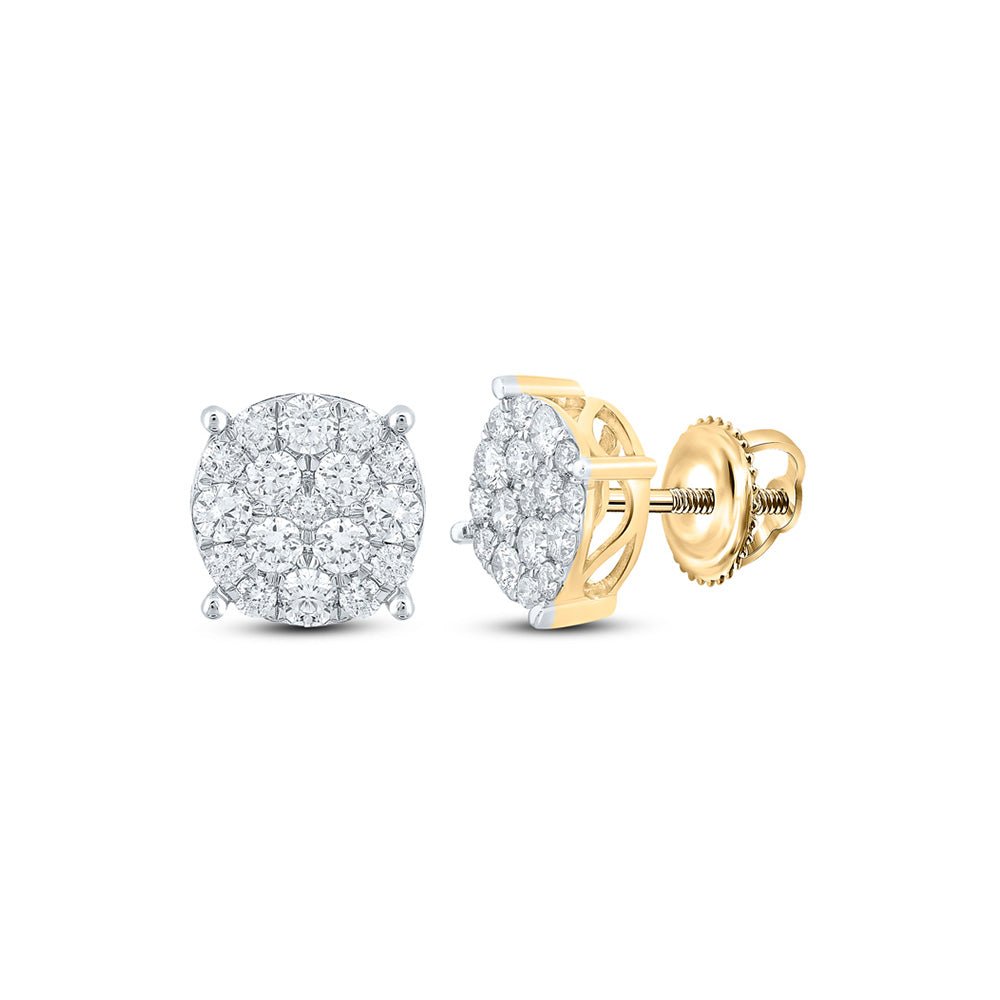 Men's Diamond Earrings | 10kt Yellow Gold Mens Round Diamond Cluster Earrings 1 Cttw | Splendid Jewellery GND