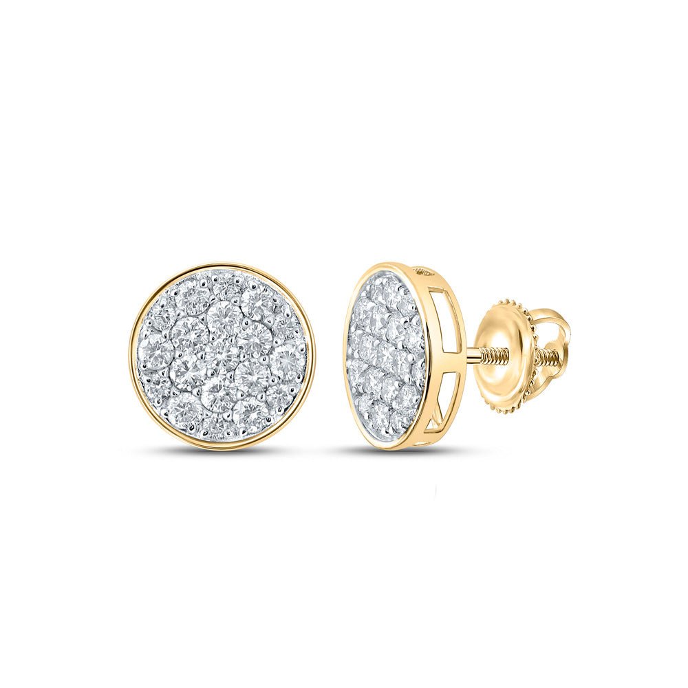 Men's Diamond Earrings | 10kt Yellow Gold Mens Round Diamond Cluster Earrings 1 Cttw | Splendid Jewellery GND