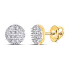 Load image into Gallery viewer, Radiant Gold Cluster Diamond Earrings for Men Top view from the 10Kt Yellow Gold Mens Round Diamond Cluster Earrings 1 10 Cttwpin229993 collection by Splendid Jewellery