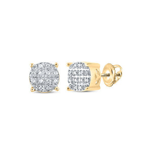 Men's Diamond Earrings | 10kt Yellow Gold Mens Round Diamond Cluster Earrings 1/12 Cttw | Splendid Jewellery GND