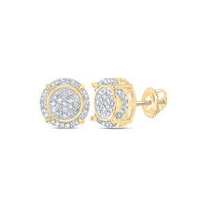 Men's Diamond Earrings | 10kt Yellow Gold Mens Round Diamond Cluster Earrings 1/4 Cttw | Splendid Jewellery GND