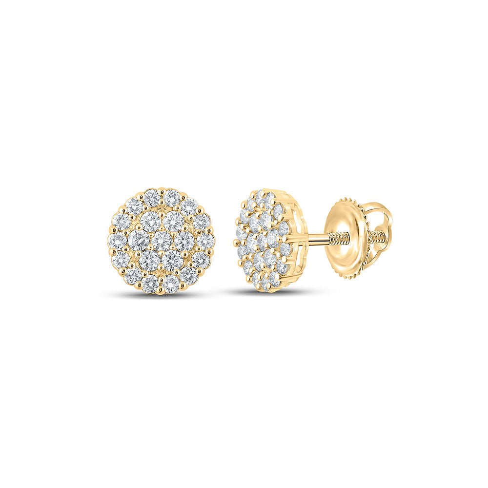 Men's Diamond Earrings | 10kt Yellow Gold Mens Round Diamond Cluster Earrings 2-3/4 Cttw | Splendid Jewellery GND