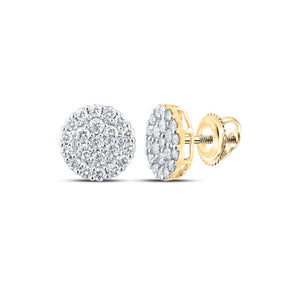Men's Diamond Earrings | 10kt Yellow Gold Mens Round Diamond Cluster Earrings 2 Cttw | Splendid Jewellery GND
