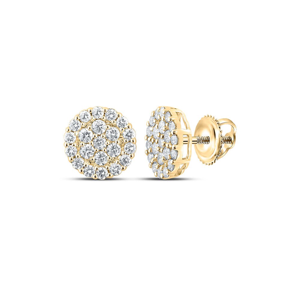 Men's Diamond Earrings | 10kt Yellow Gold Mens Round Diamond Cluster Earrings 2 Cttw | Splendid Jewellery GND
