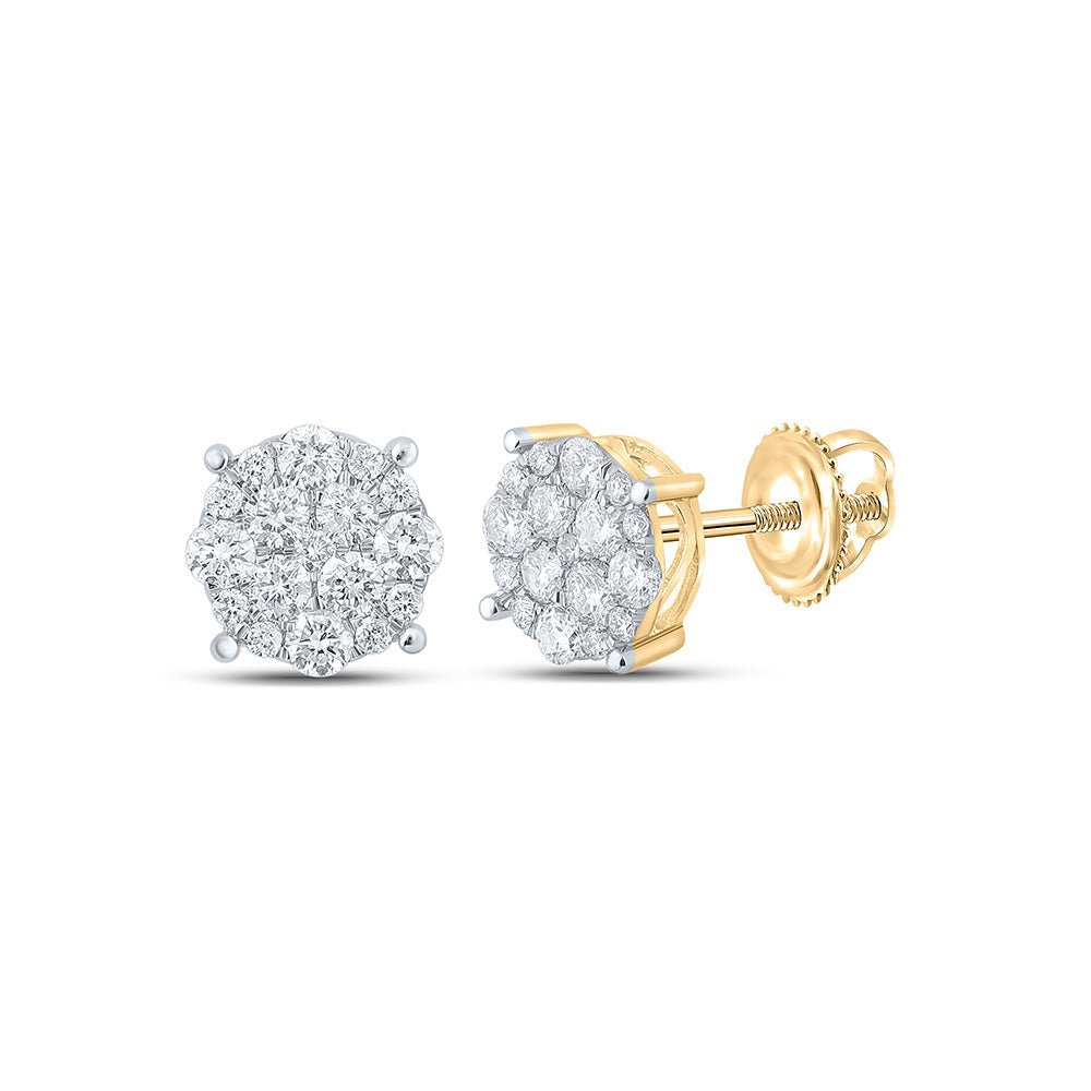 Men's Diamond Earrings | 10kt Yellow Gold Mens Round Diamond Cluster Earrings 3/4 Cttw | Splendid Jewellery GND