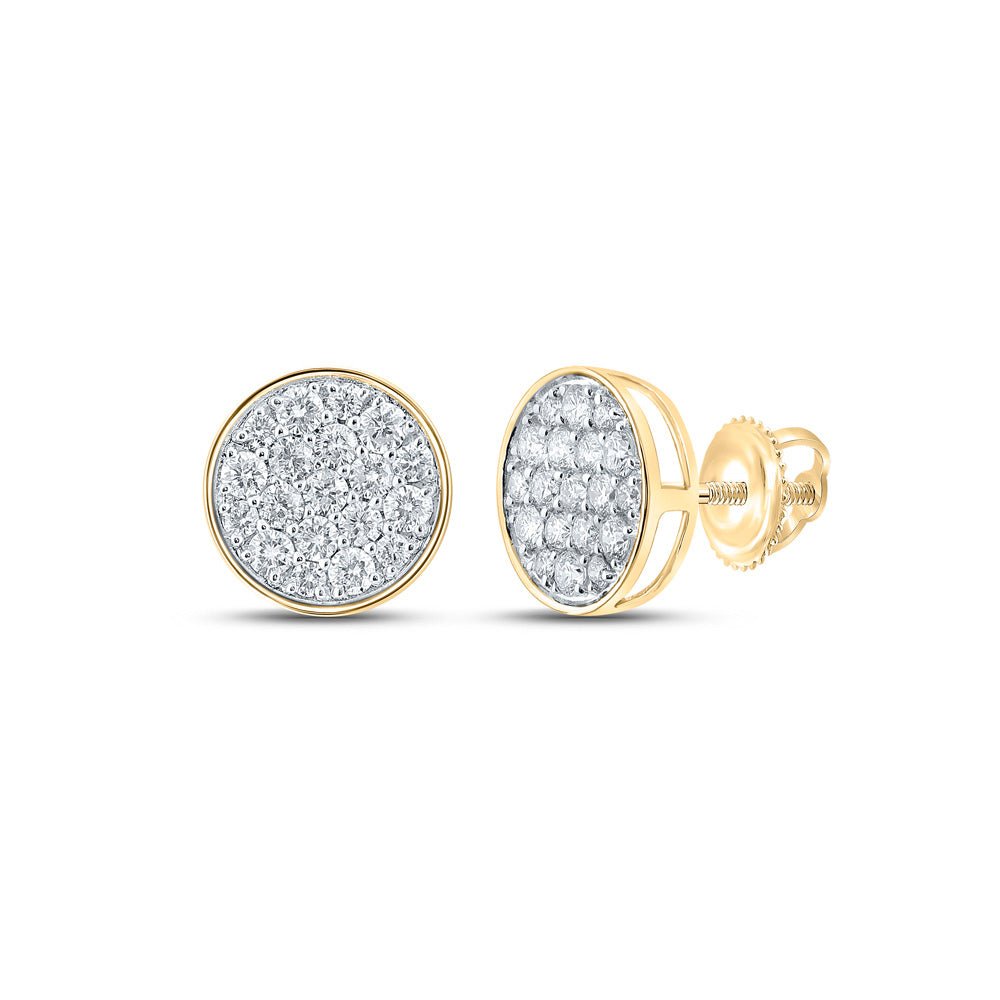 Men's Diamond Earrings | 10kt Yellow Gold Mens Round Diamond Cluster Earrings 3/4 Cttw | Splendid Jewellery GND
