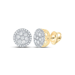 Men's Diamond Earrings | 10kt Yellow Gold Mens Round Diamond Cluster Earrings 3/8 Cttw | Splendid Jewellery GND