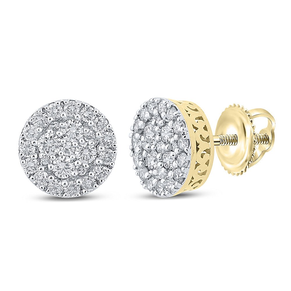 Men's Diamond Earrings | 10kt Yellow Gold Mens Round Diamond Cluster Earrings 5/8 Cttw | Splendid Jewellery GND