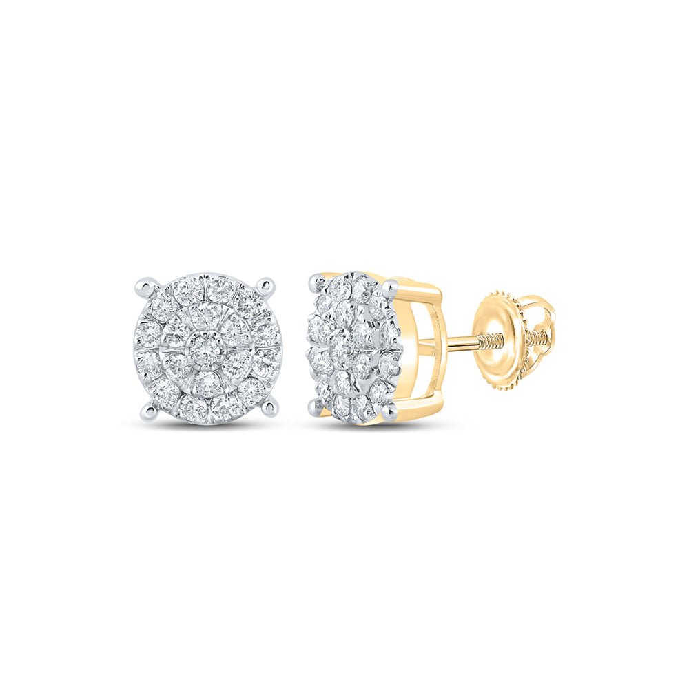 Men's Diamond Earrings | 10kt Yellow Gold Mens Round Diamond Cluster Earrings 5/8 Cttw | Splendid Jewellery GND