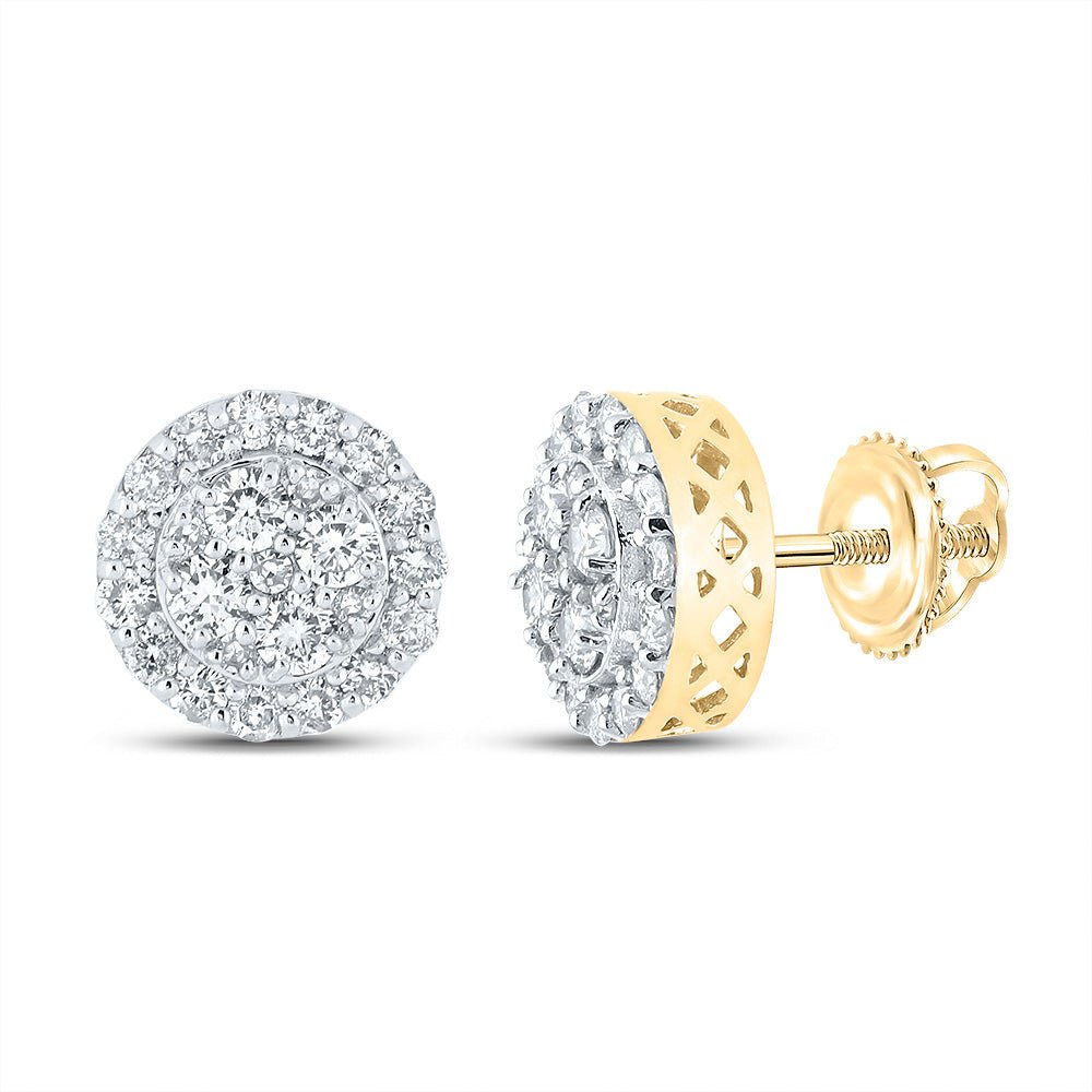 Men's Diamond Earrings | 10kt Yellow Gold Mens Round Diamond Cluster Earrings 7/8 Cttw | Splendid Jewellery GND