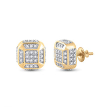 Load image into Gallery viewer, 10kt Yellow Gold Men&#39;s Round Diamond Cushion Cluster Earrings 1/4 Cttw | Dazzling Brilliance Top view from the 10Kt Yellow Gold Mens Round Diamond Cushion Cluster Earrings 1 4 Cttwpin222773 collection by Splendid Jewellery