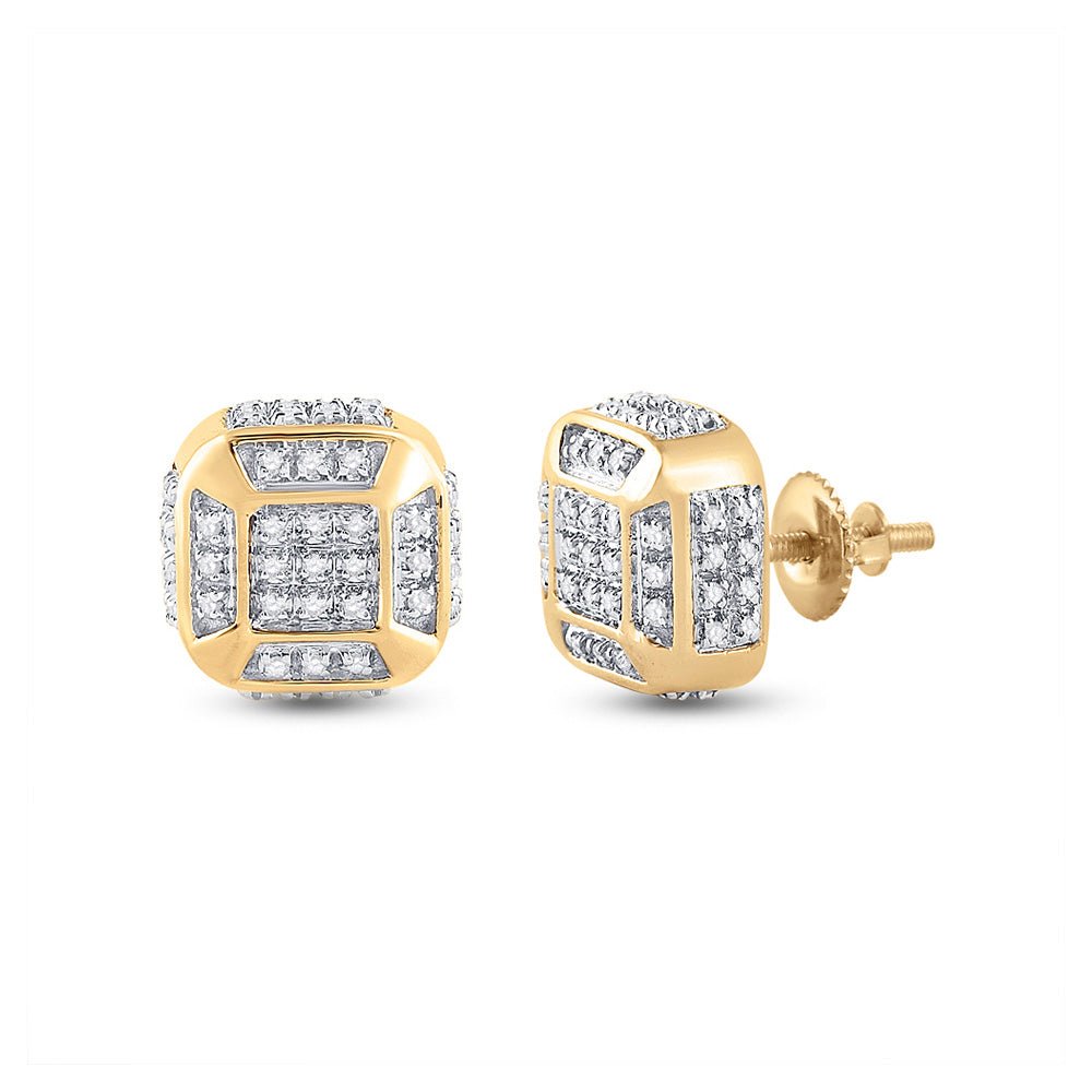 Men's Diamond Earrings | 10kt Yellow Gold Mens Round Diamond Cushion Cluster Earrings 1/4 Cttw | Splendid Jewellery GND