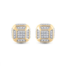 Load image into Gallery viewer, 10kt Yellow Gold Men&#39;s Round Diamond Cushion Cluster Earrings 1/4 Cttw | Dazzling Brilliance Side view from the 10Kt Yellow Gold Mens Round Diamond Cushion Cluster Earrings 1 4 Cttwpin222773 collection by Splendid Jewellery