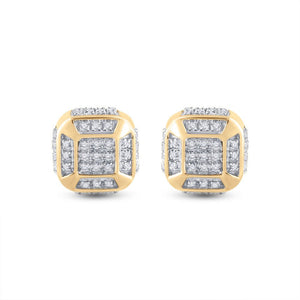 Men's Diamond Earrings | 10kt Yellow Gold Mens Round Diamond Cushion Cluster Earrings 1/4 Cttw | Splendid Jewellery GND