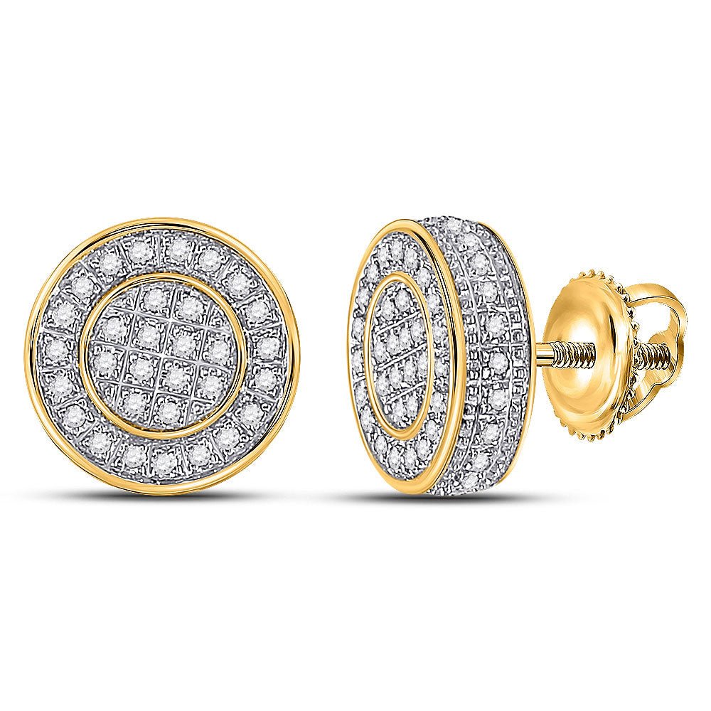Men's Diamond Earrings | 10kt Yellow Gold Mens Round Diamond Disk Circle Earrings 1/3 Cttw | Splendid Jewellery GND
