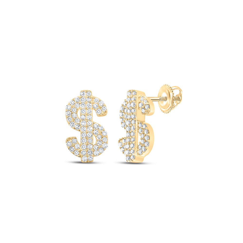 Men's Diamond Earrings | 10kt Yellow Gold Mens Round Diamond Dollar Sign Stud Earrings 1/3 Cttw | Splendid Jewellery GND