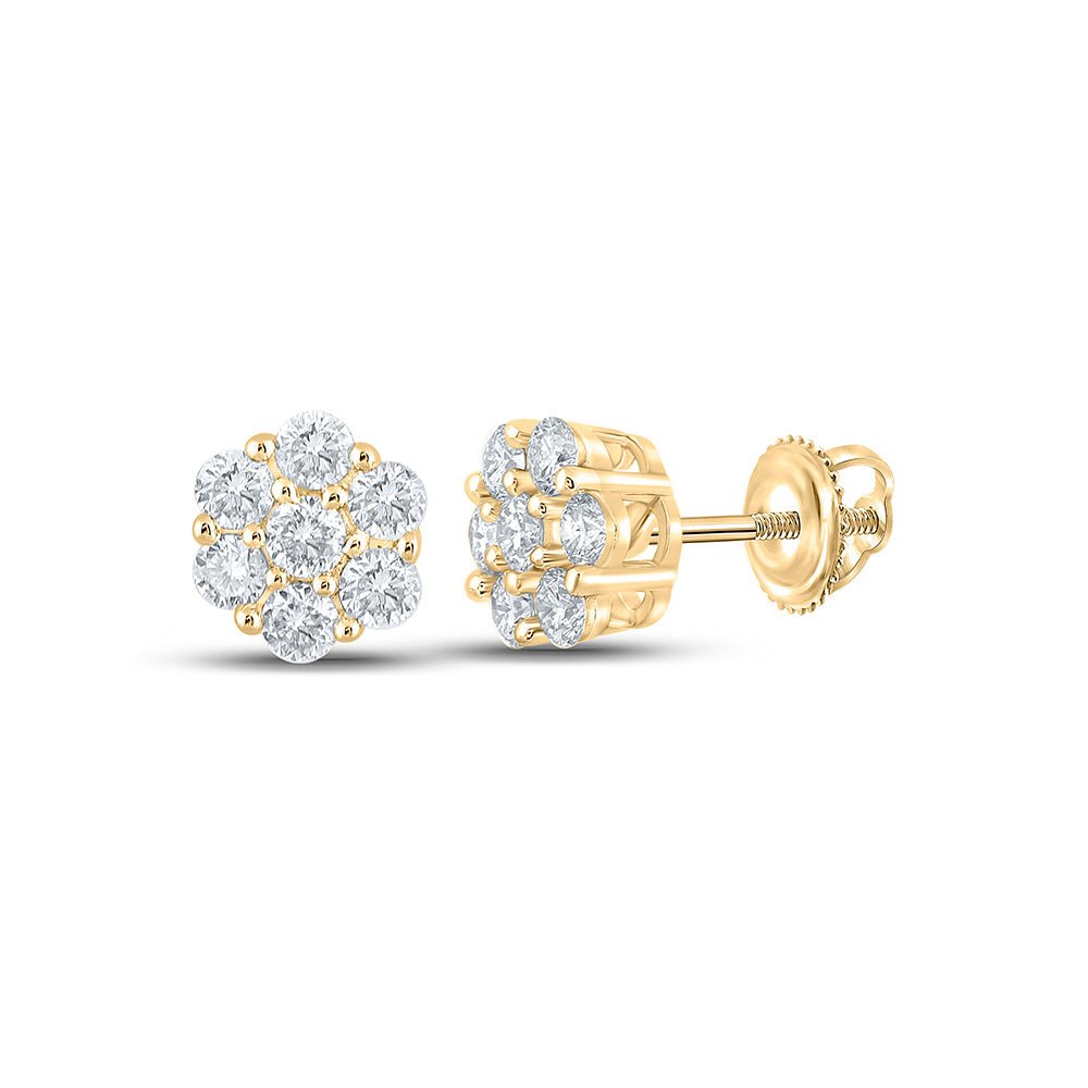 Men's Diamond Earrings | 10kt Yellow Gold Mens Round Diamond Flower Cluster Earrings 1/2 Cttw | Splendid Jewellery GND