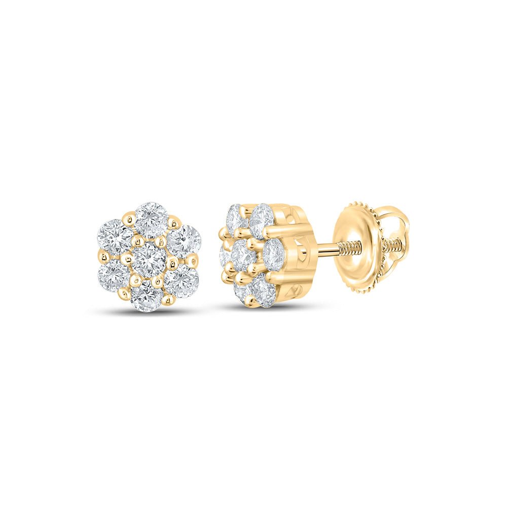 Men's Diamond Earrings | 10kt Yellow Gold Mens Round Diamond Flower Cluster Earrings 1/4 Cttw | Splendid Jewellery GND