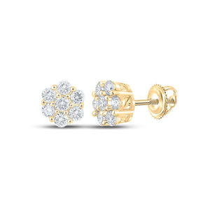 Men's Diamond Earrings | 10kt Yellow Gold Mens Round Diamond Flower Cluster Earrings 3/4 Cttw | Splendid Jewellery GND