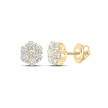 Load image into Gallery viewer, 10kt Yellow Gold Men&#39;s Round Diamond Flower Cluster Earrings - A Dazzling Statement of Masculine Elegance product  Top View from Splendid Jewellery