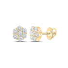 10kt Yellow Gold Men's Round Diamond Flower Cluster Earrings - A Dazzling Statement of Masculine Elegance product  Top View from Splendid Jewellery