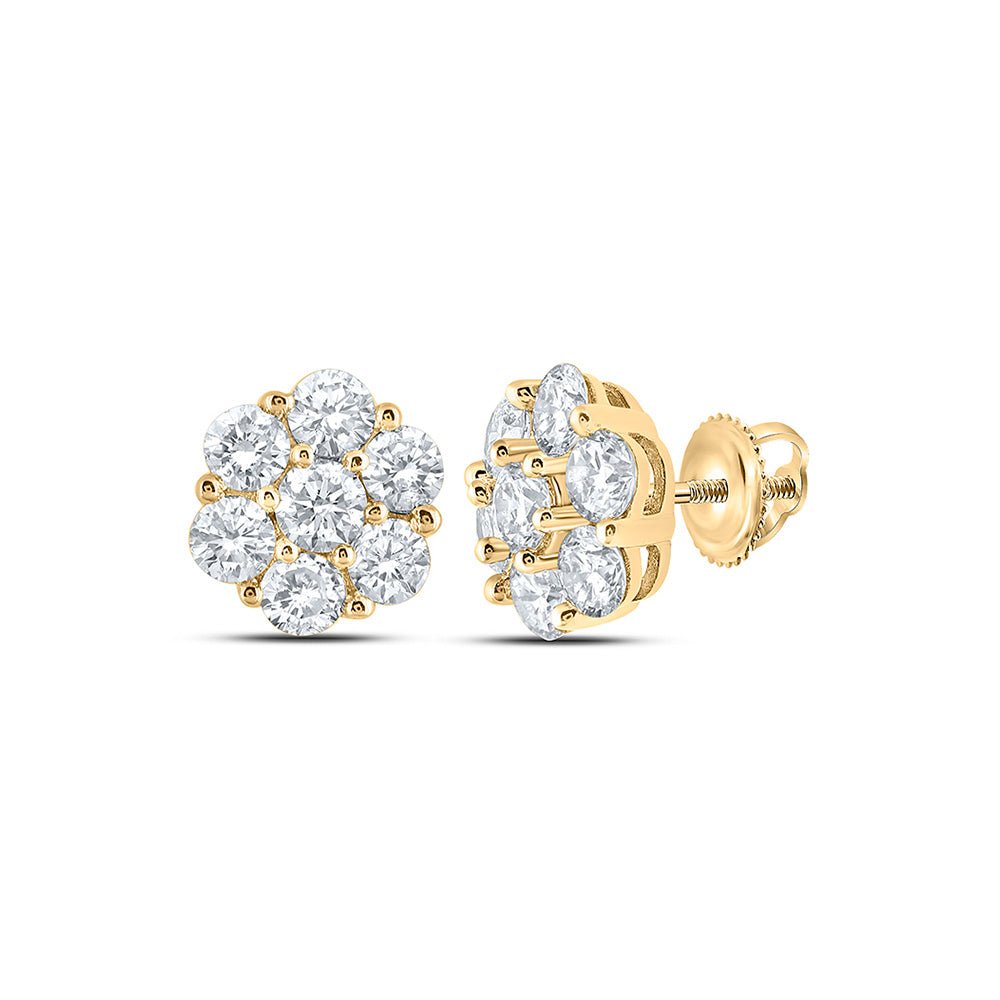 Men's Diamond Earrings | 10kt Yellow Gold Mens Round Diamond Flower Cluster Earrings 7/8 Cttw | Splendid Jewellery GND