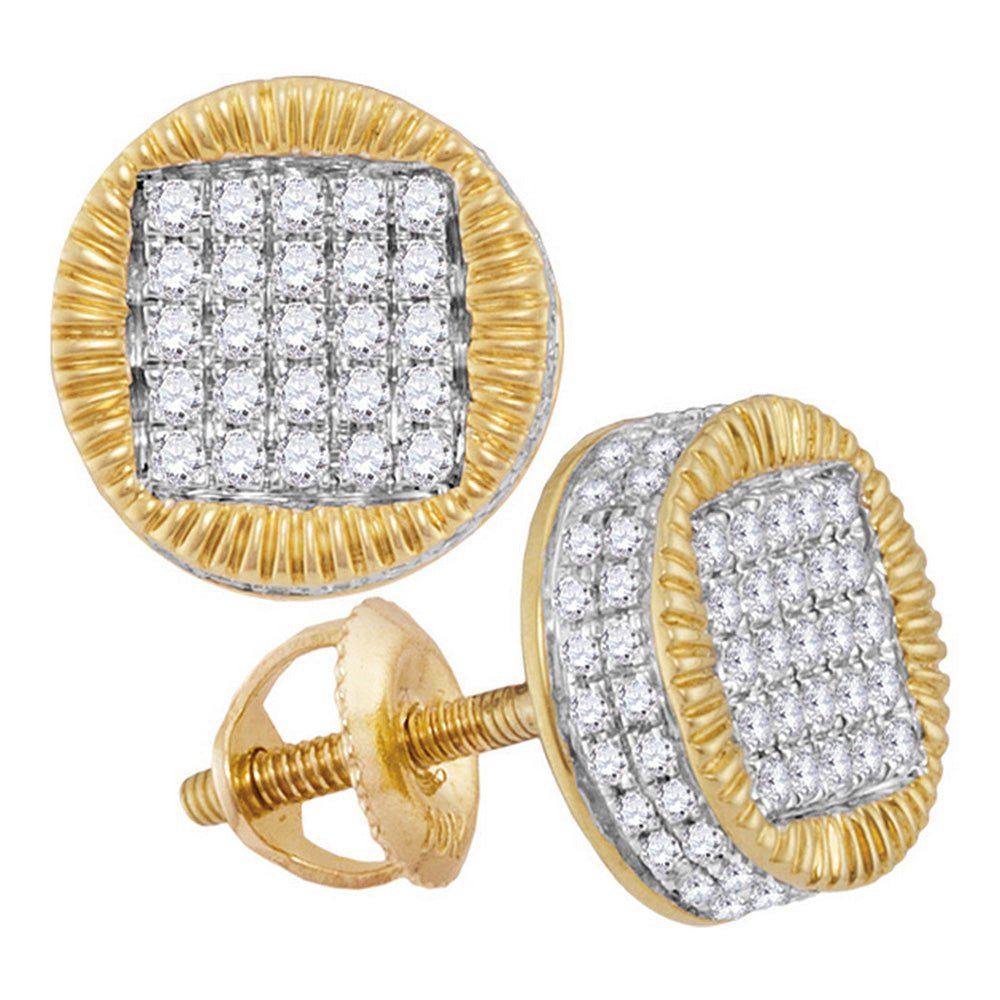 Men's Diamond Earrings | 10kt Yellow Gold Mens Round Diamond Fluted Circle Stud Earrings 1/2 Cttw | Splendid Jewellery GND
