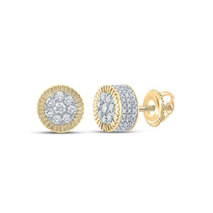 Men's Diamond Earrings | 10kt Yellow Gold Mens Round Diamond Fluted Cluster Earrings 7/8 Cttw | Splendid Jewellery GND