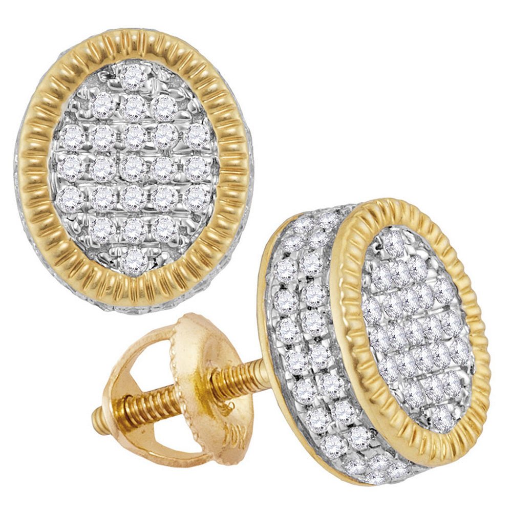 Men's Diamond Earrings | 10kt Yellow Gold Mens Round Diamond Fluted Oval Cluster Stud Earrings 1/2 Cttw | Splendid Jewellery GND