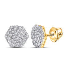 Load image into Gallery viewer, 10kt Yellow Gold Men&#39;s Round Diamond Hexagon Cluster Earrings - Dazzling Brilliance product  Top View from Splendid Jewellery