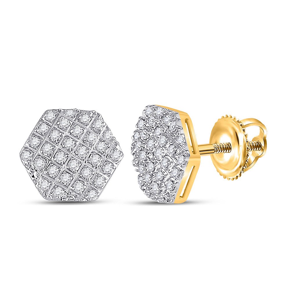 Men's Diamond Earrings | 10kt Yellow Gold Mens Round Diamond Hexagon Cluster Earrings 1/6 Cttw | Splendid Jewellery GND
