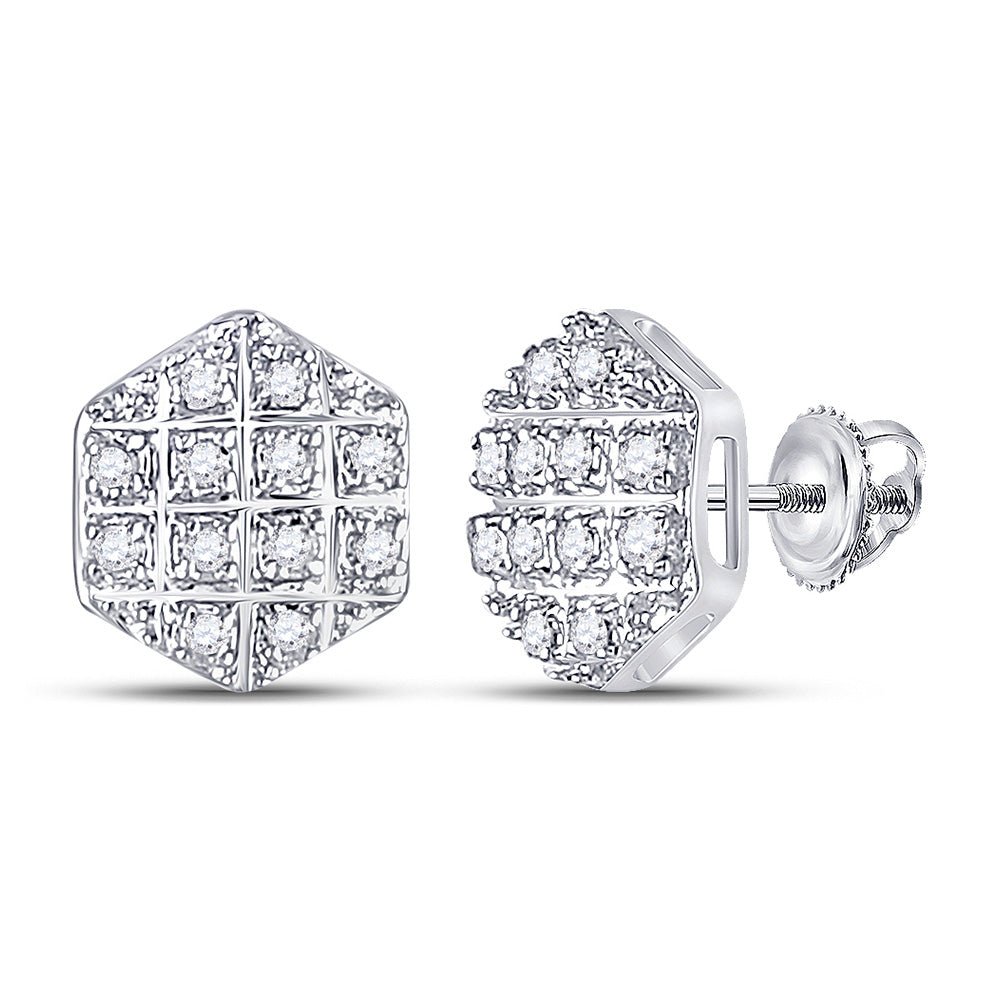 Men's Diamond Earrings | 10kt Yellow Gold Mens Round Diamond Hexagon Earrings 1/10 Cttw | Splendid Jewellery GND