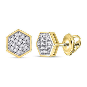 Men's Diamond Earrings | 10kt Yellow Gold Mens Round Diamond Hexagon Earrings 1/10 Cttw | Splendid Jewellery GND